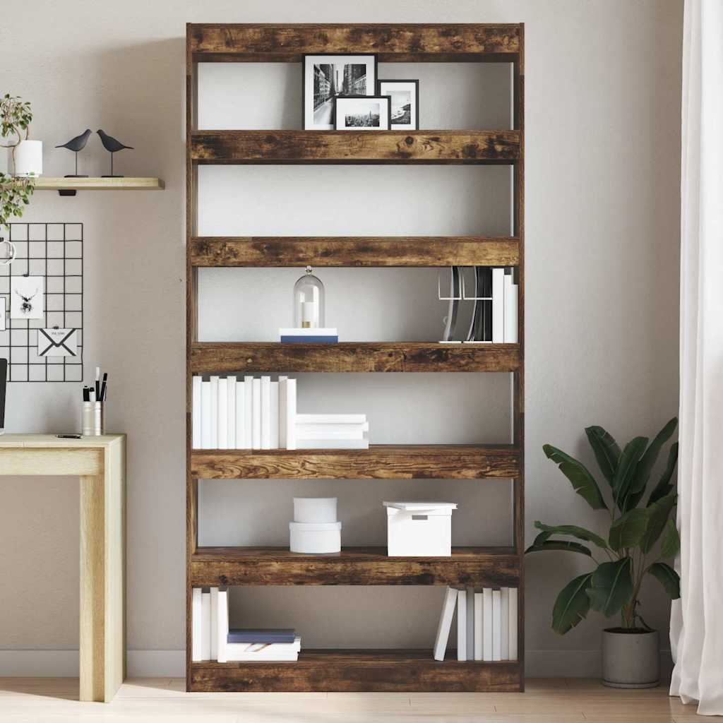 Bogskab 6 niveauer 100 x 30 x 198 cm Konstrueret træ Røget eg