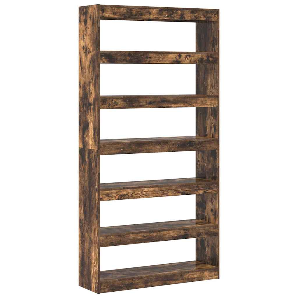 Bogskab 6 niveauer 100 x 30 x 198 cm Konstrueret træ Røget eg