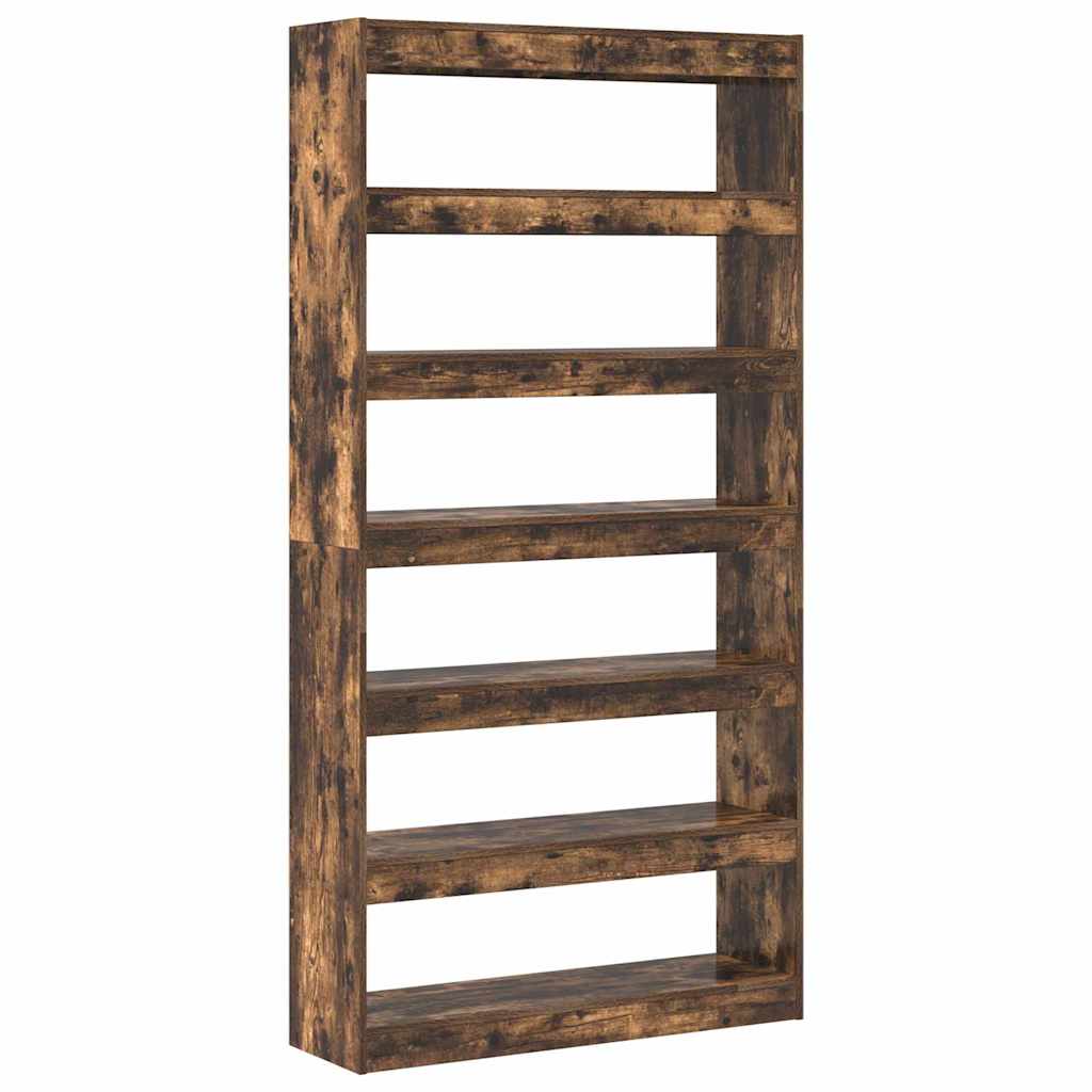 Bogskab 6 niveauer 100 x 30 x 198 cm Konstrueret træ Røget eg