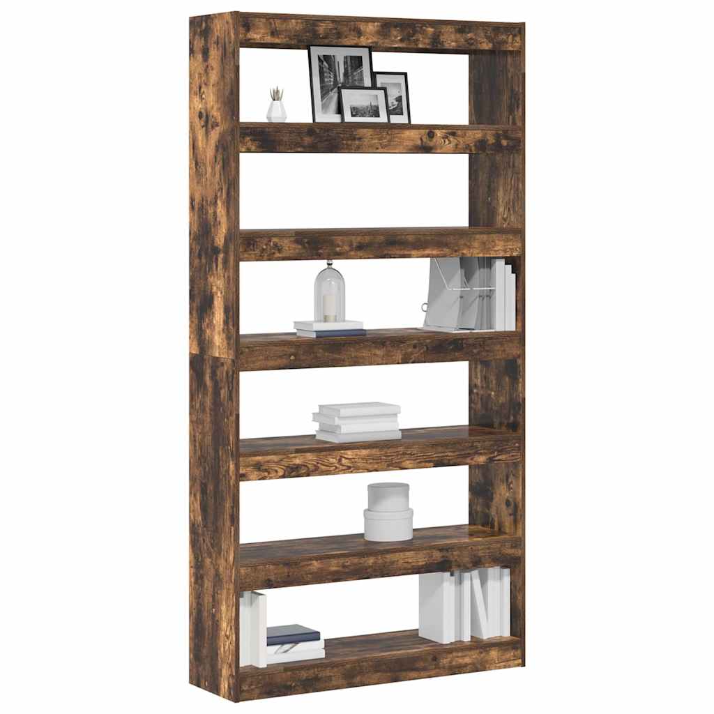Bogskab 6 niveauer 100 x 30 x 198 cm Konstrueret træ Røget eg