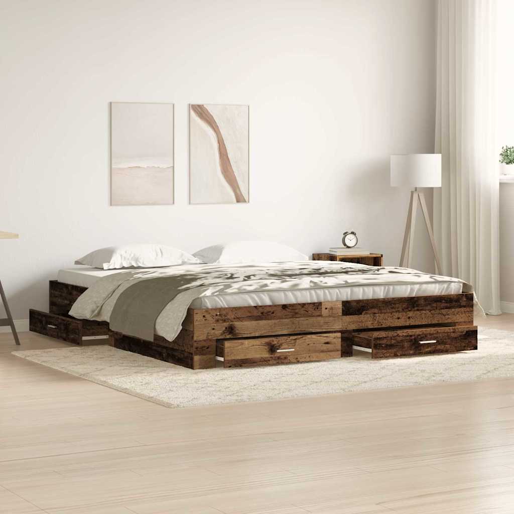 Sengestel med skuffe Gammelt træ 180 x 200 cm Konstrueret træ