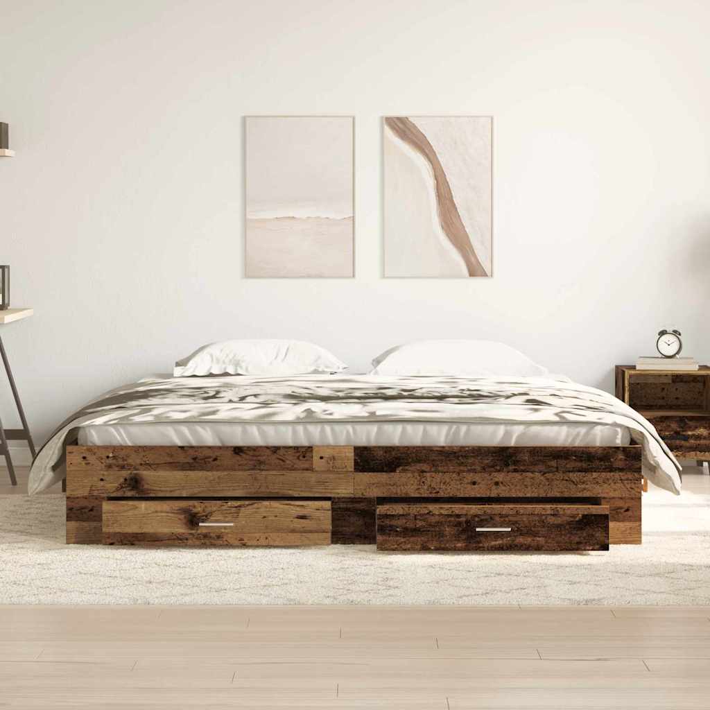 Sengestel med skuffe Gammelt træ 180 x 200 cm Konstrueret træ