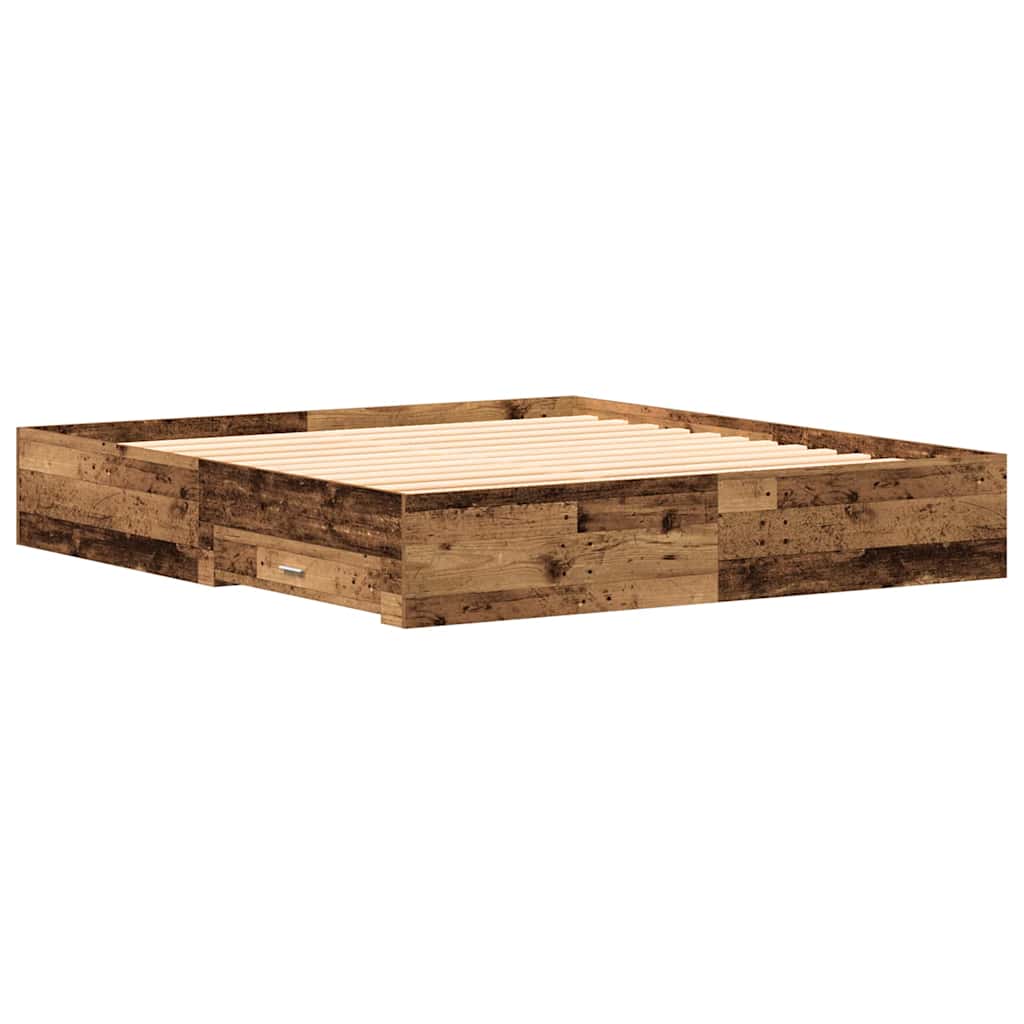 Sengestel med skuffe Gammelt træ 180 x 200 cm Konstrueret træ
