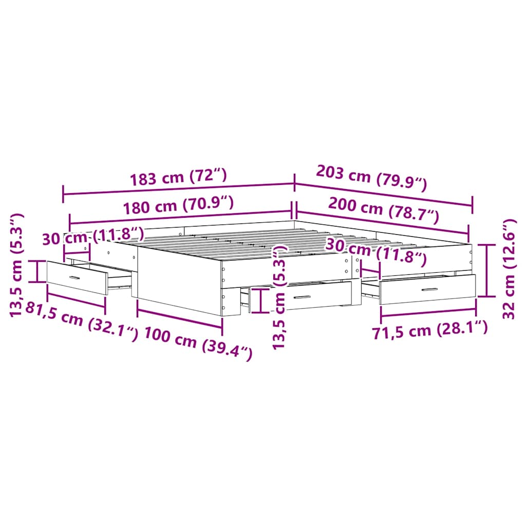 Sengestel med skuffe Gammelt træ 180 x 200 cm Konstrueret træ