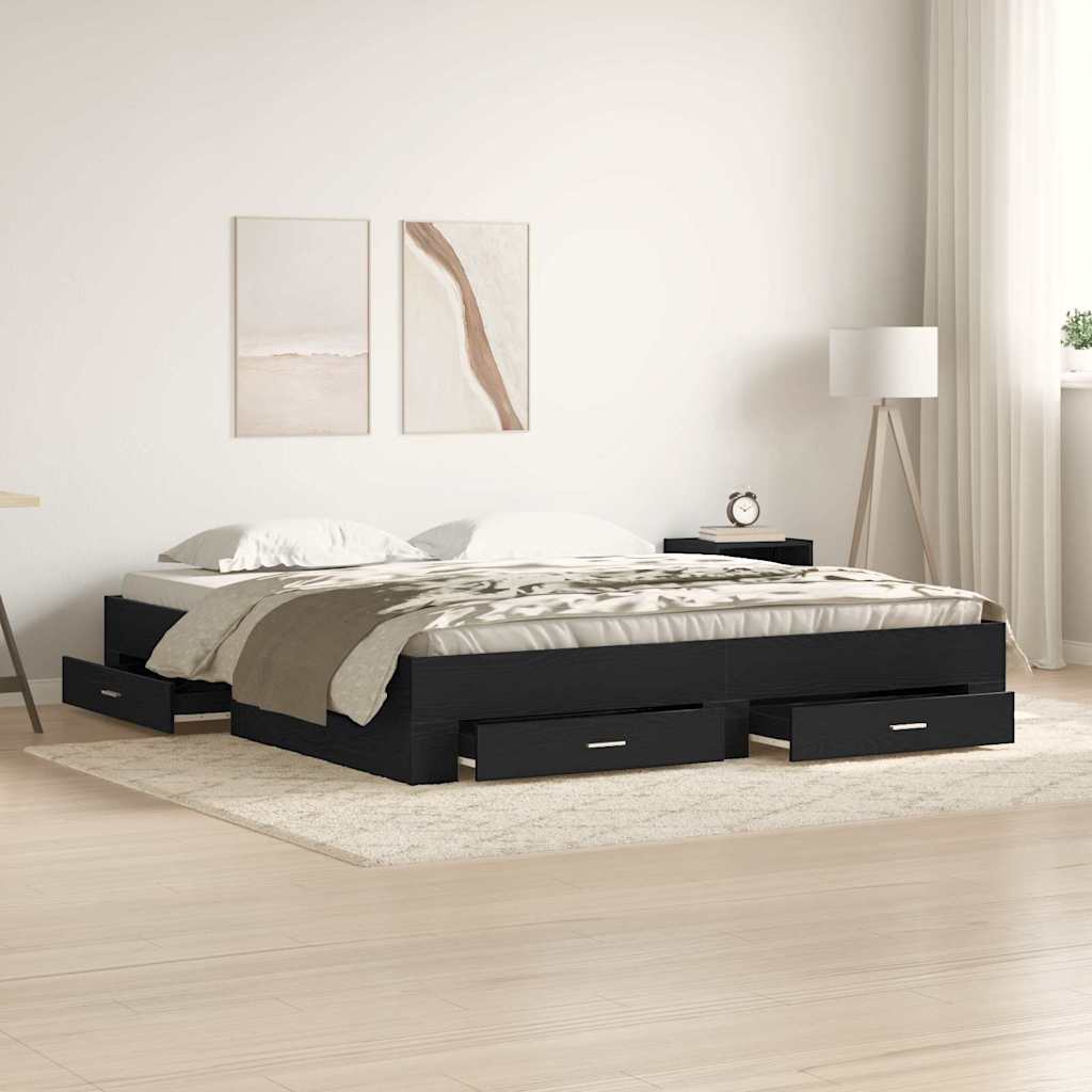 Sengestel med skuffe Sort eg 180 x 200 cm Konstrueret træ
