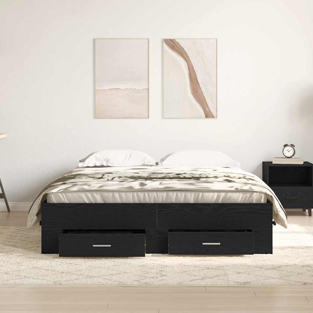 Sengestel med skuffe Sort eg 160 x 200 cm Konstrueret træ
