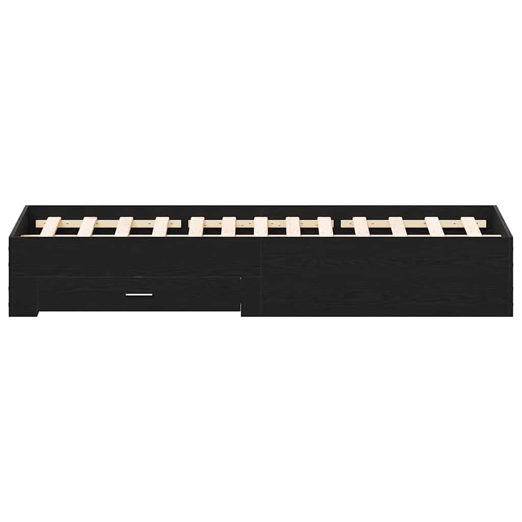 Sengestel med skuffe Sort eg 140 x 200 cm Konstrueret træ