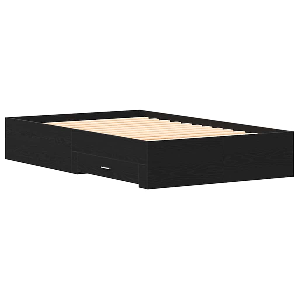 Sengestel med skuffe Sort eg 120 x 200 cm Konstrueret træ