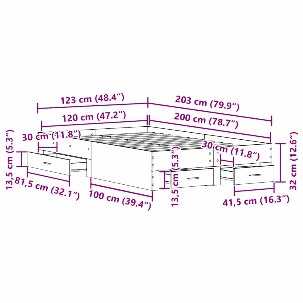 Sengestel med skuffe Sort eg 120 x 200 cm Konstrueret træ