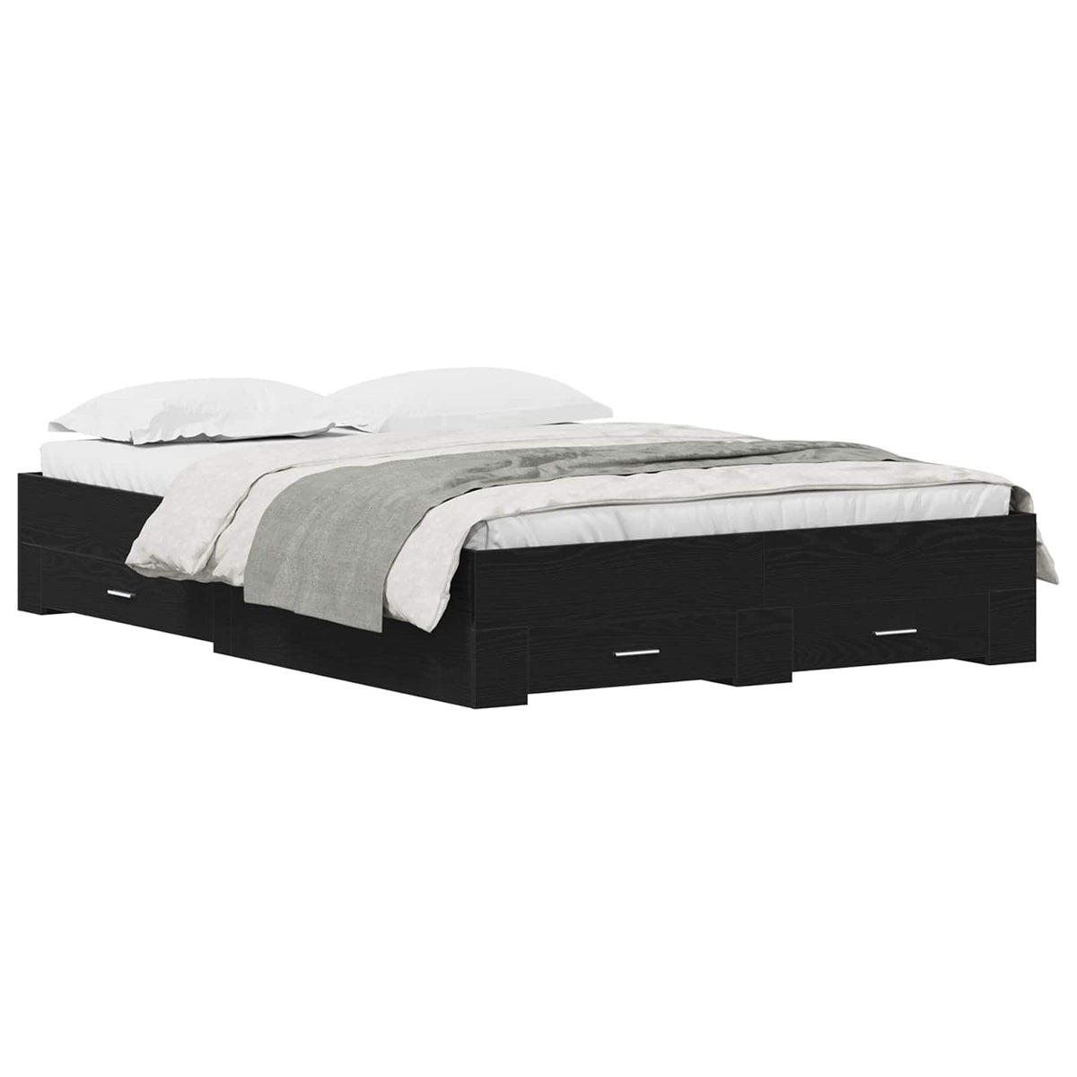 Sengestel med skuffe Sort eg 140 x 190 cm Konstrueret træ