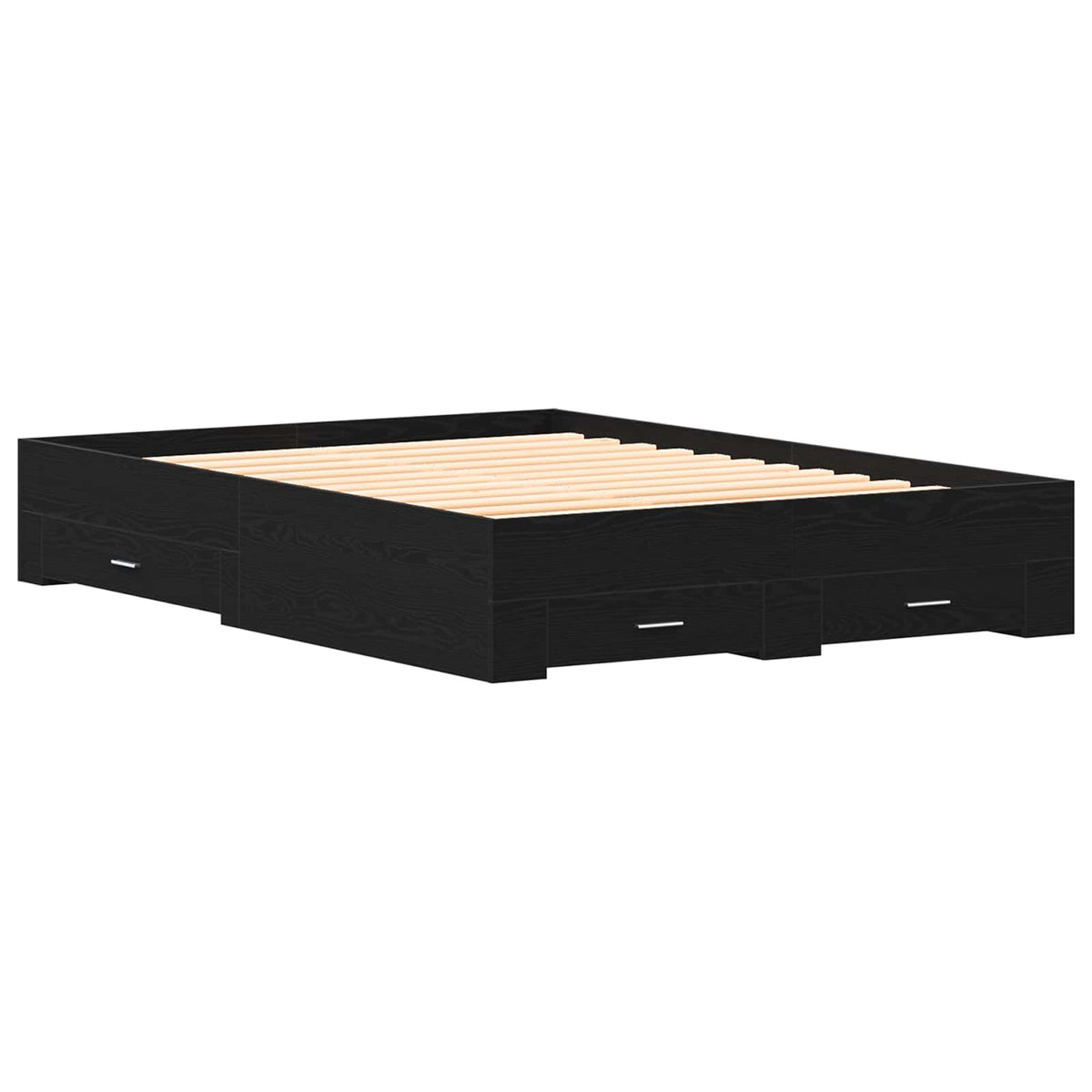 Sengestel med skuffe Sort eg 140 x 190 cm Konstrueret træ