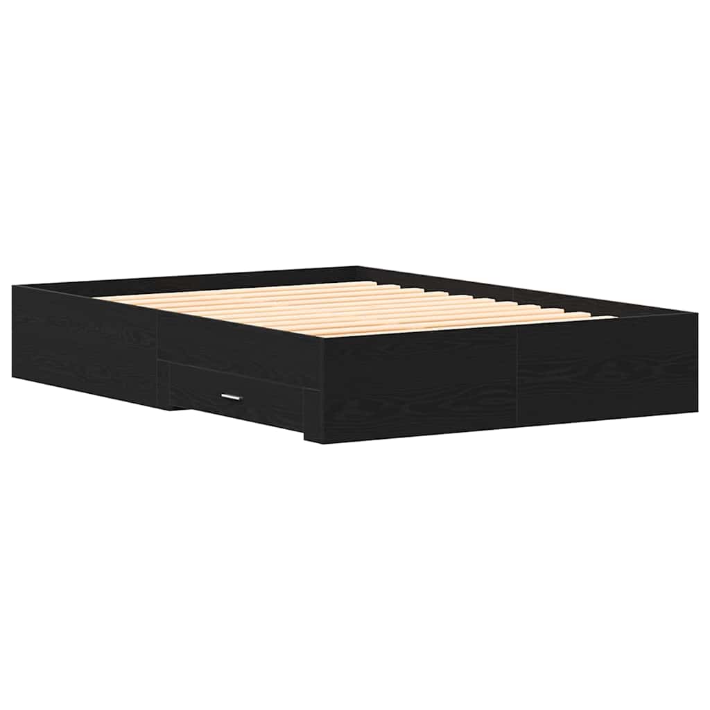 Sengestel med skuffe Sort eg 140 x 190 cm Konstrueret træ