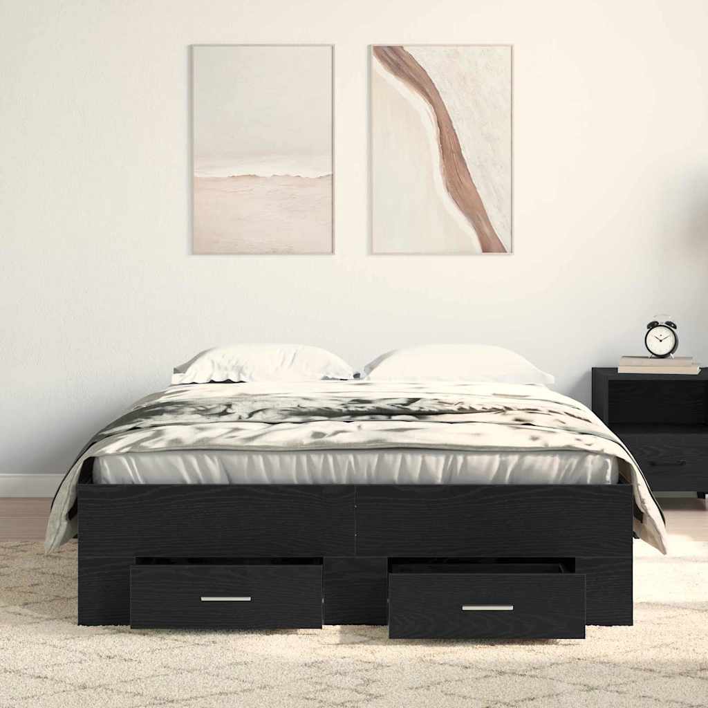 Sengestel med skuffe Sort eg 120 x 190 cm Konstrueret træ