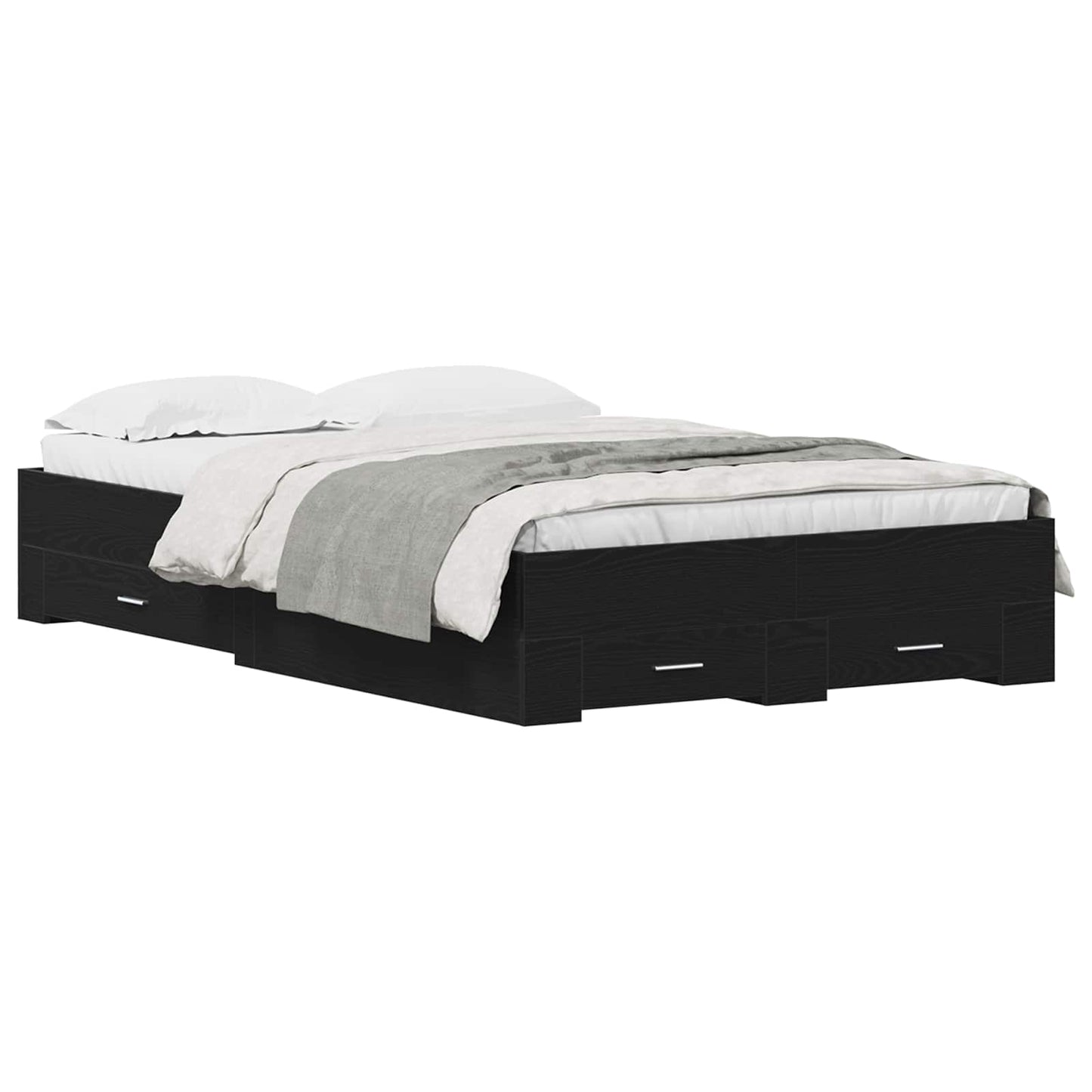 Sengestel med skuffe Sort eg 120 x 190 cm Konstrueret træ