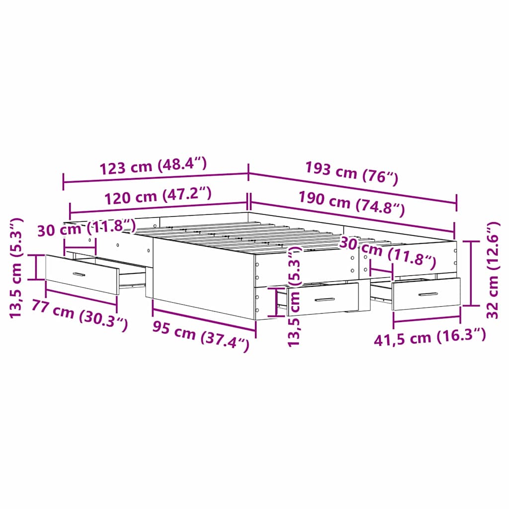 Sengestel med skuffe Sort eg 120 x 190 cm Konstrueret træ