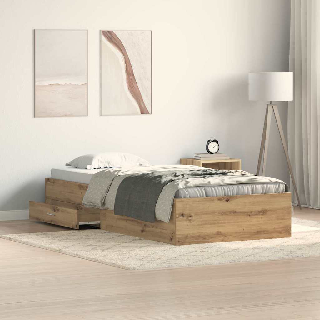 Sengestel med skuffe Artisan Egetræ 90 x 190 cm Konstrueret træ