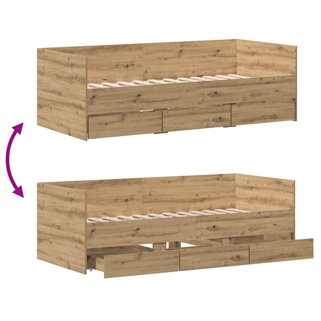 Daybed med skuffe Artisan Egetræ 90 x 200 cm Konstrueret træ