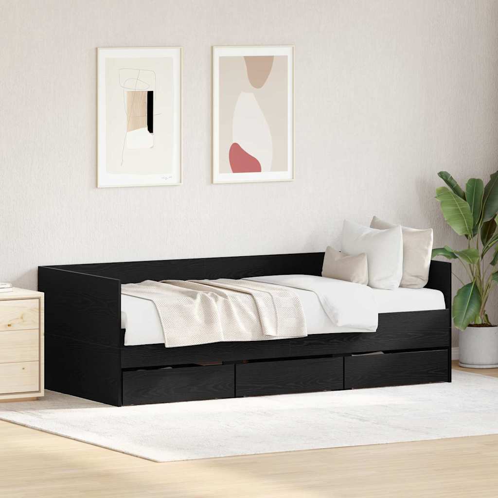 Daybed med skuffe Sort eg 90 x 200 cm Konstrueret træ