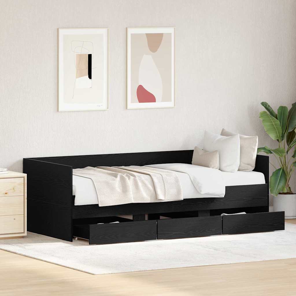 Daybed med skuffe Sort eg 90 x 200 cm Konstrueret træ