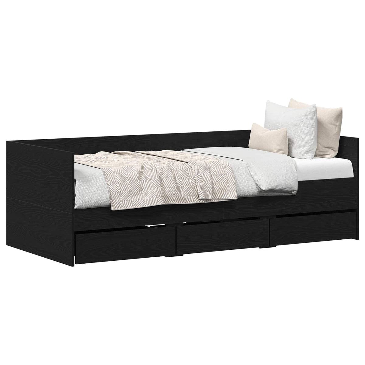 Daybed med skuffe Sort eg 90 x 200 cm Konstrueret træ