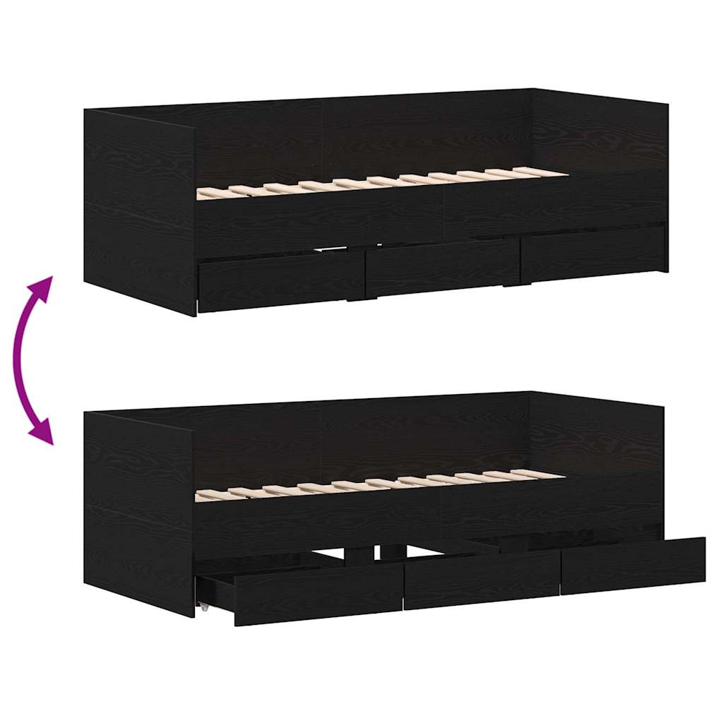 Daybed med skuffe Sort eg 90 x 200 cm Konstrueret træ