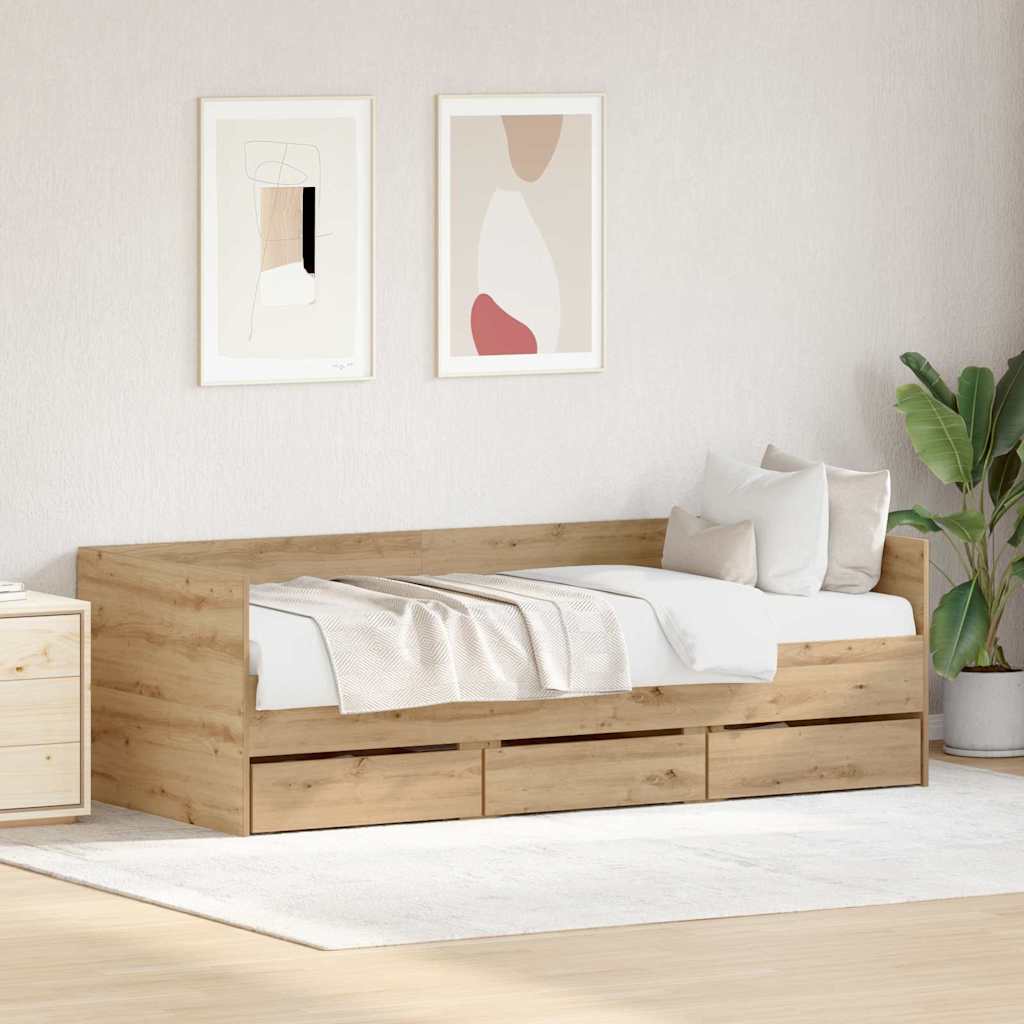 Daybed med skuffe Artisan Egetræ 90 x 190 cm Konstrueret træ