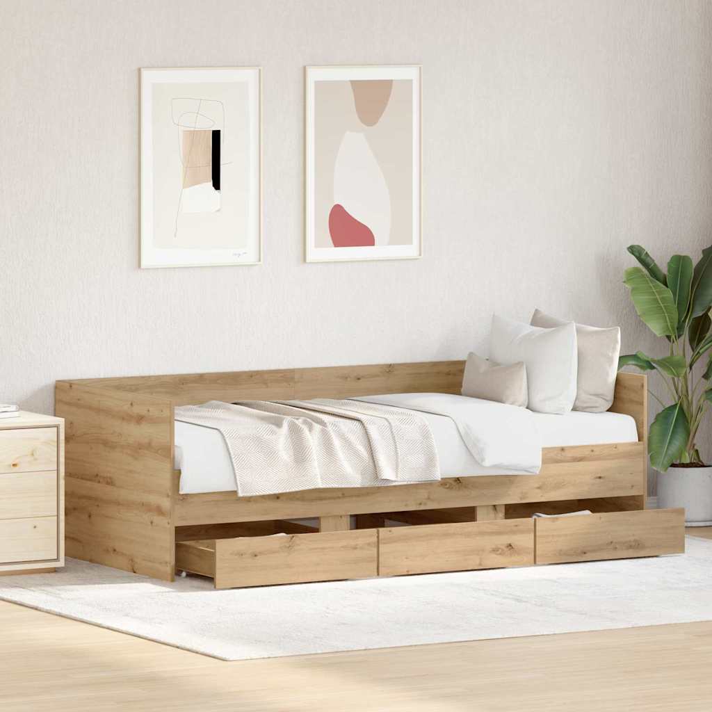 Daybed med skuffe Artisan Egetræ 90 x 190 cm Konstrueret træ