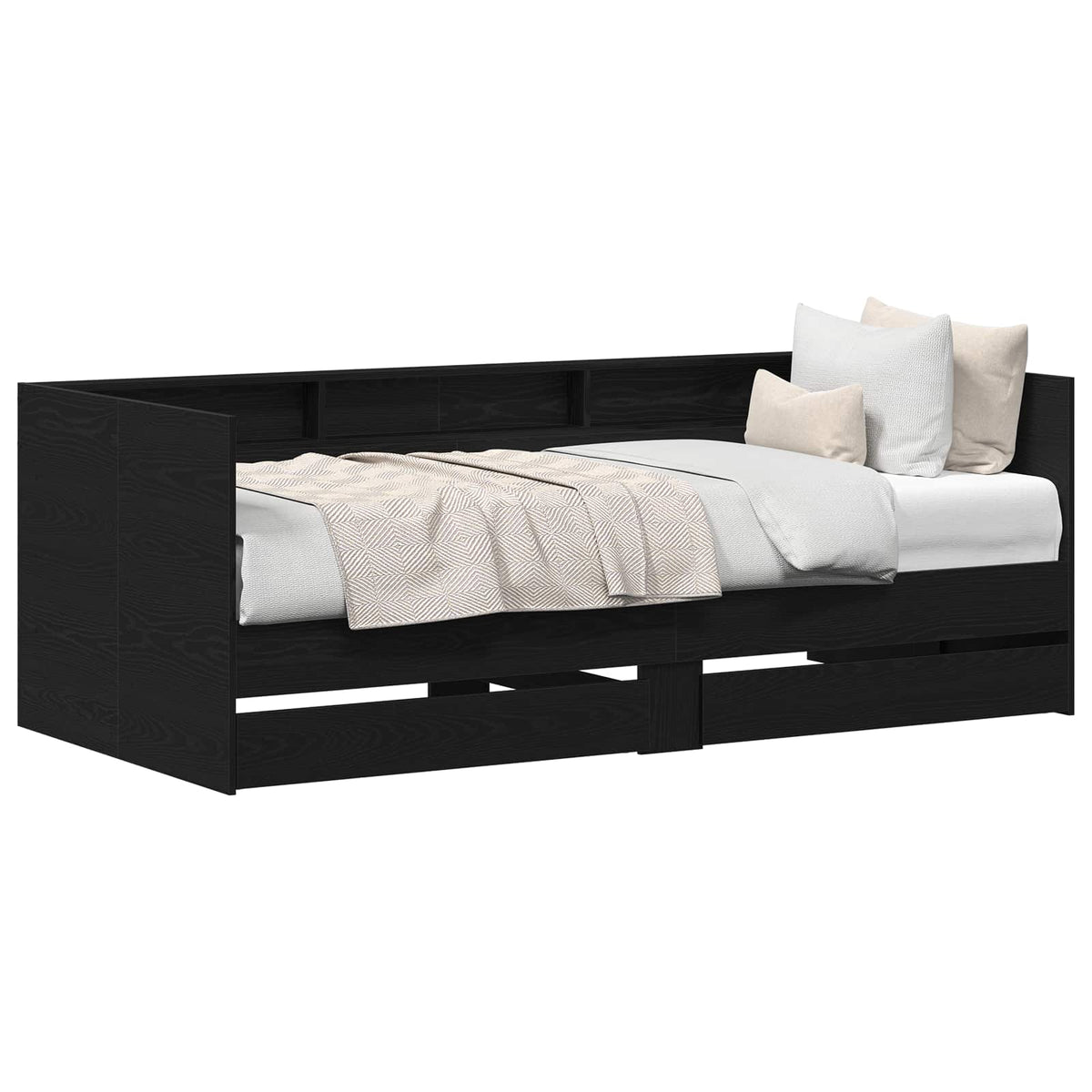 Daybed med skuffe med hylde Sort eg 90 x 200 cm Konstrueret træ