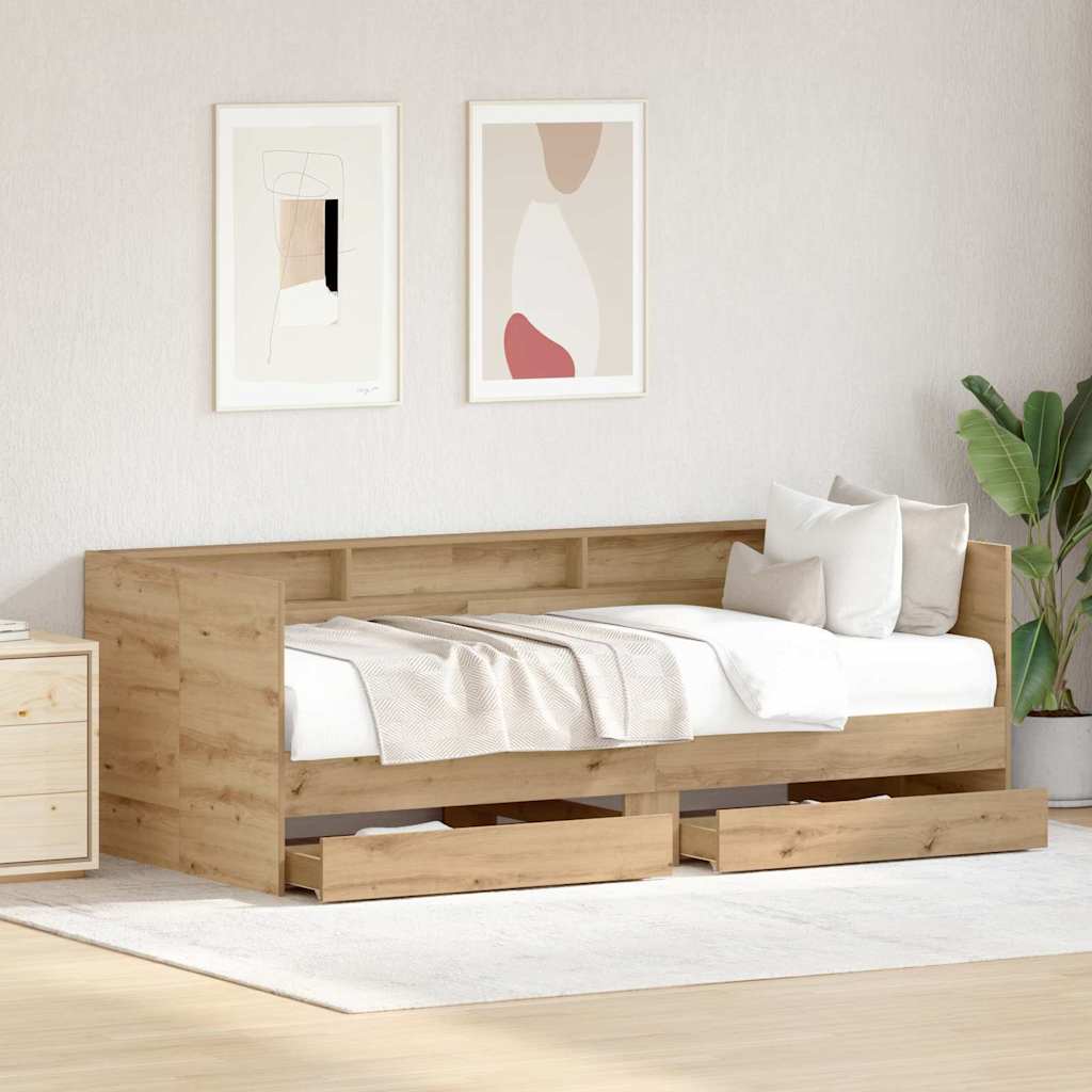 Daybed med skuffe Artisan Egetræ 90 x 190 cm Konstrueret træ