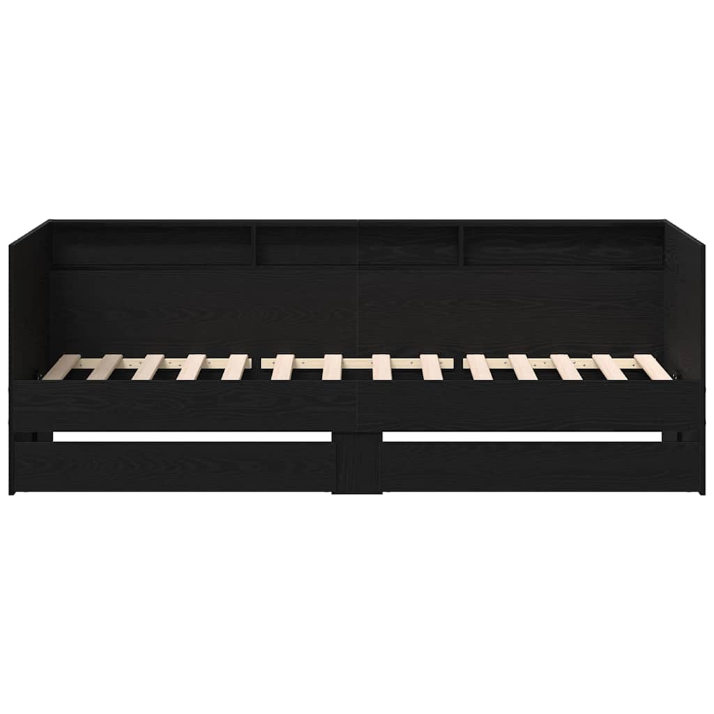 Daybed med skuffe med hylde Sort eg 75 x 190 cm Konstrueret træ