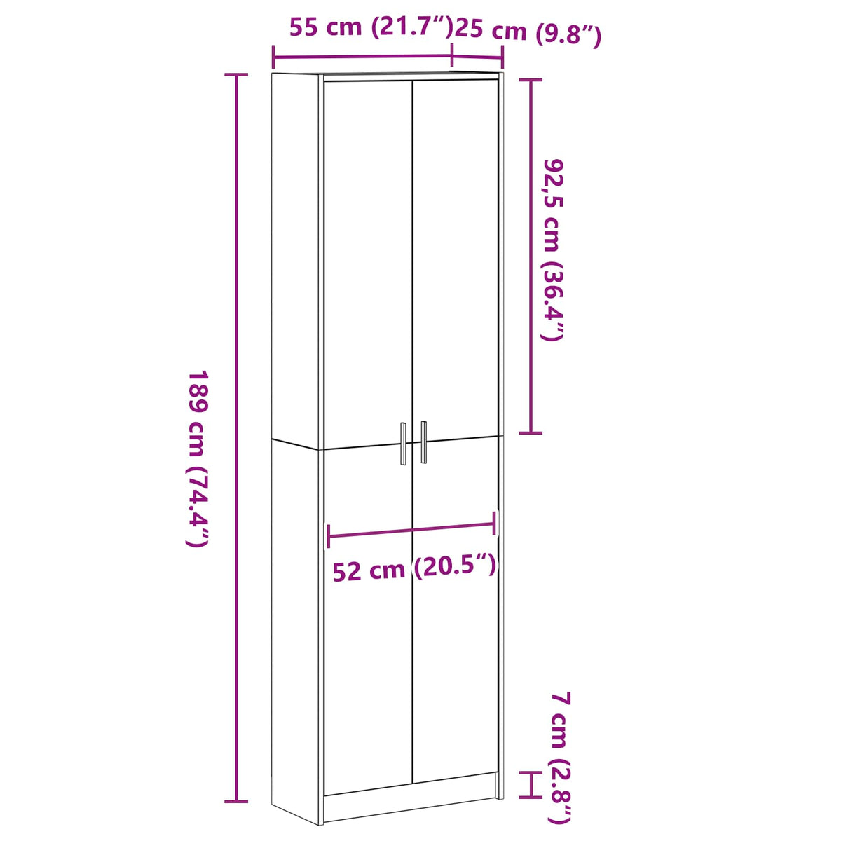 Garderobeskab Hvid 55 x 25 x 189 cm Konstrueret træ