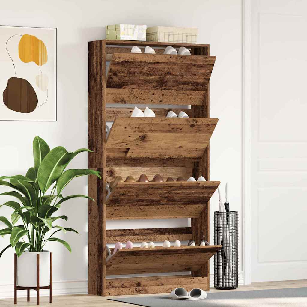 Sko skab 80 x 21 x 163,5 cm Konstrueret træ Gammelt træ