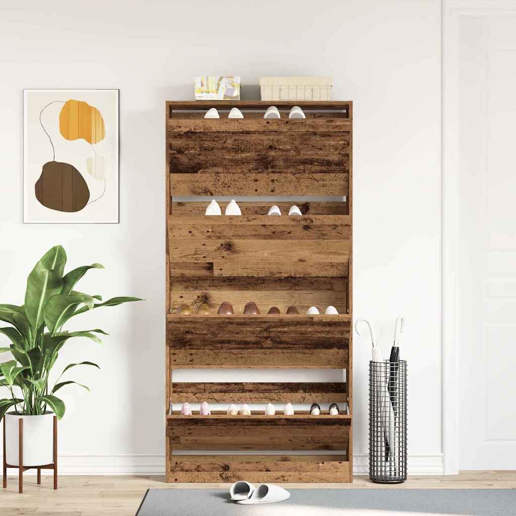 Sko skab 80 x 21 x 163,5 cm Konstrueret træ Gammelt træ