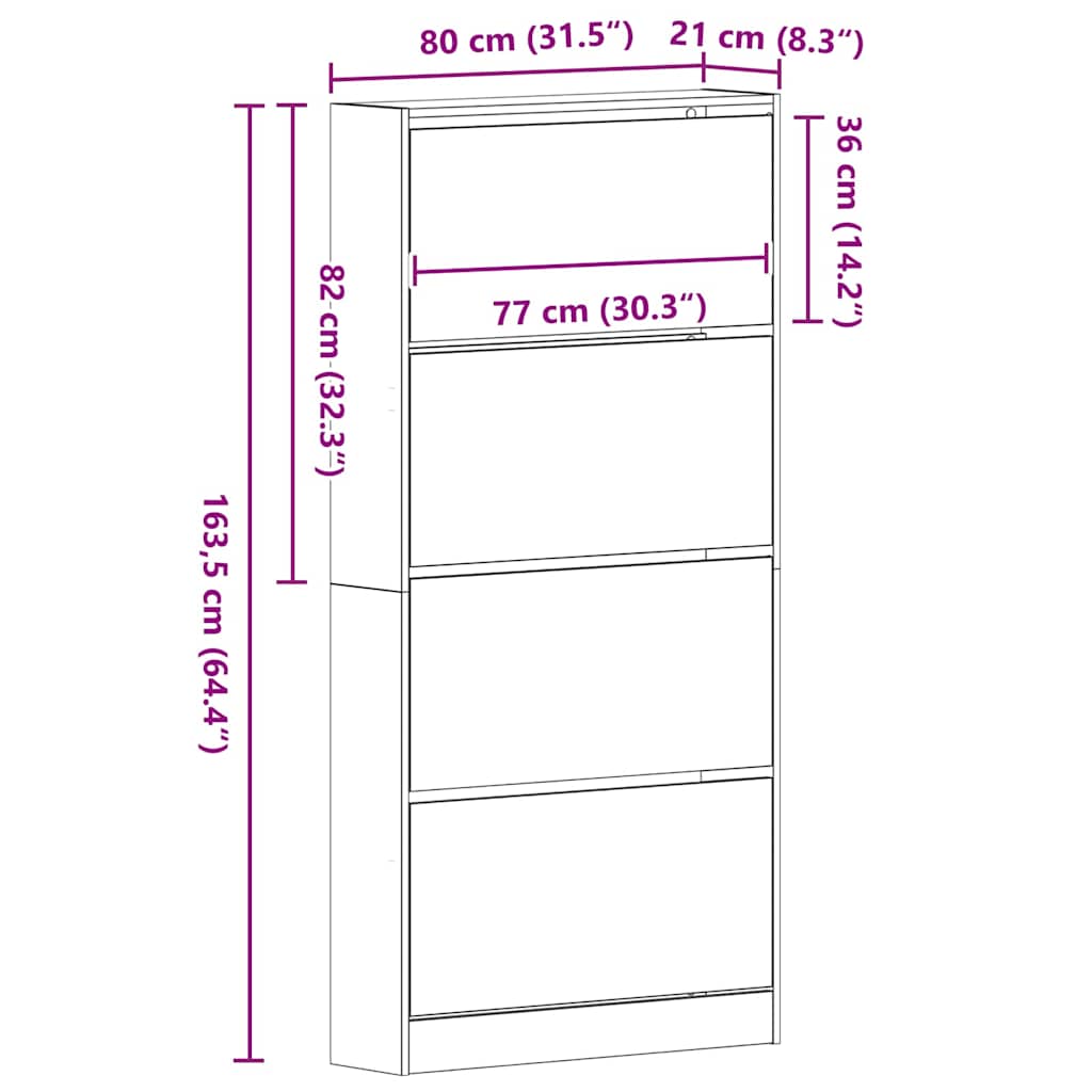 Sko skab 80 x 21 x 163,5 cm Konstrueret træ Artisan Egetræ