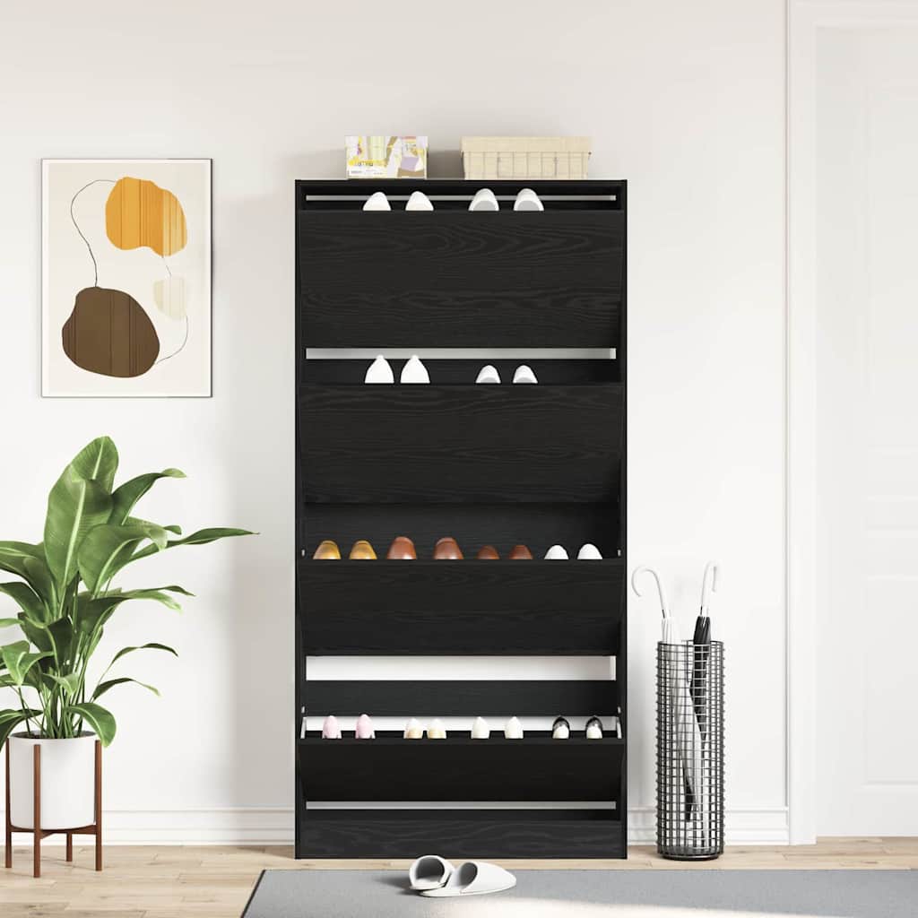Sko skab 80 x 21 x 163,5 cm Konstrueret træ Sort eg