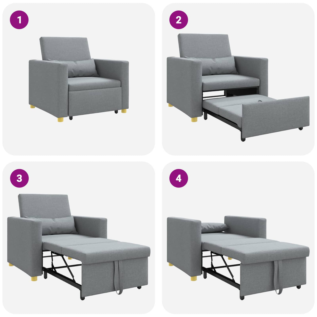 Utrækkelig sovesofa enkelt Lysegrå 90 x 165 x 87 cm Stof