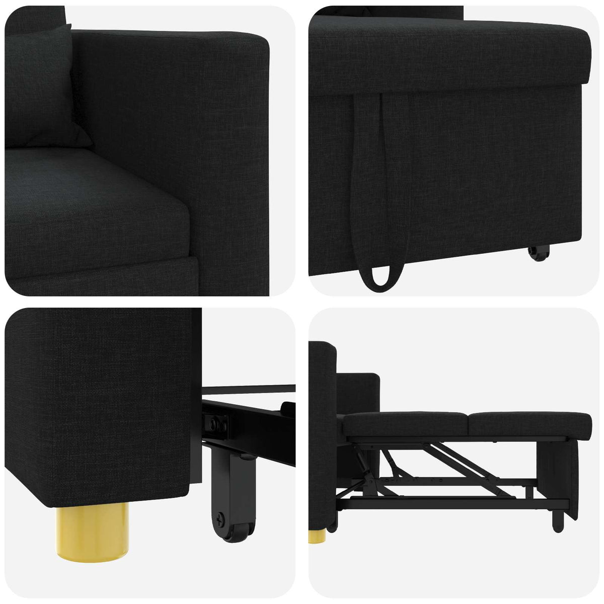 Utrækkelig sovesofa enkelt med hjul Sort 90 x 165 x 87 cm Stof