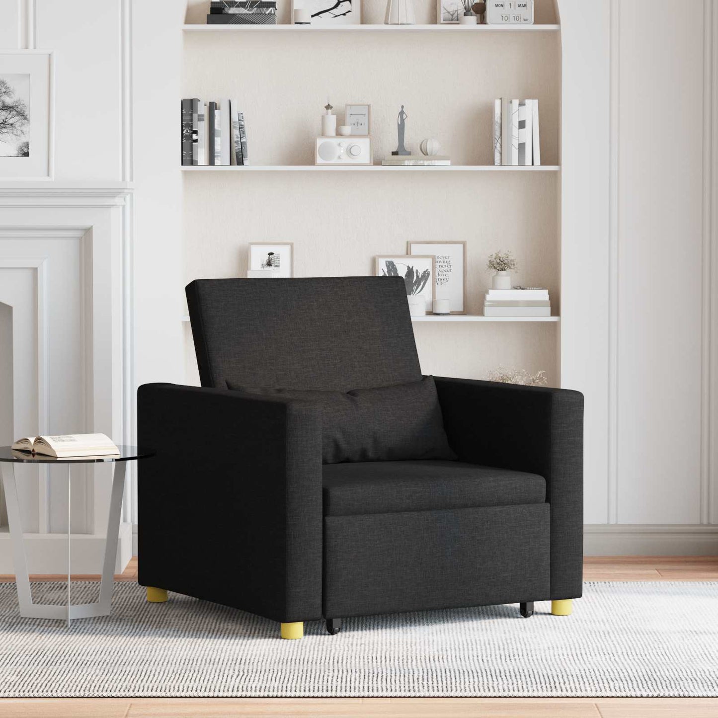 Utrækkelig sovesofa enkelt med hjul Sort 90 x 165 x 87 cm Stof