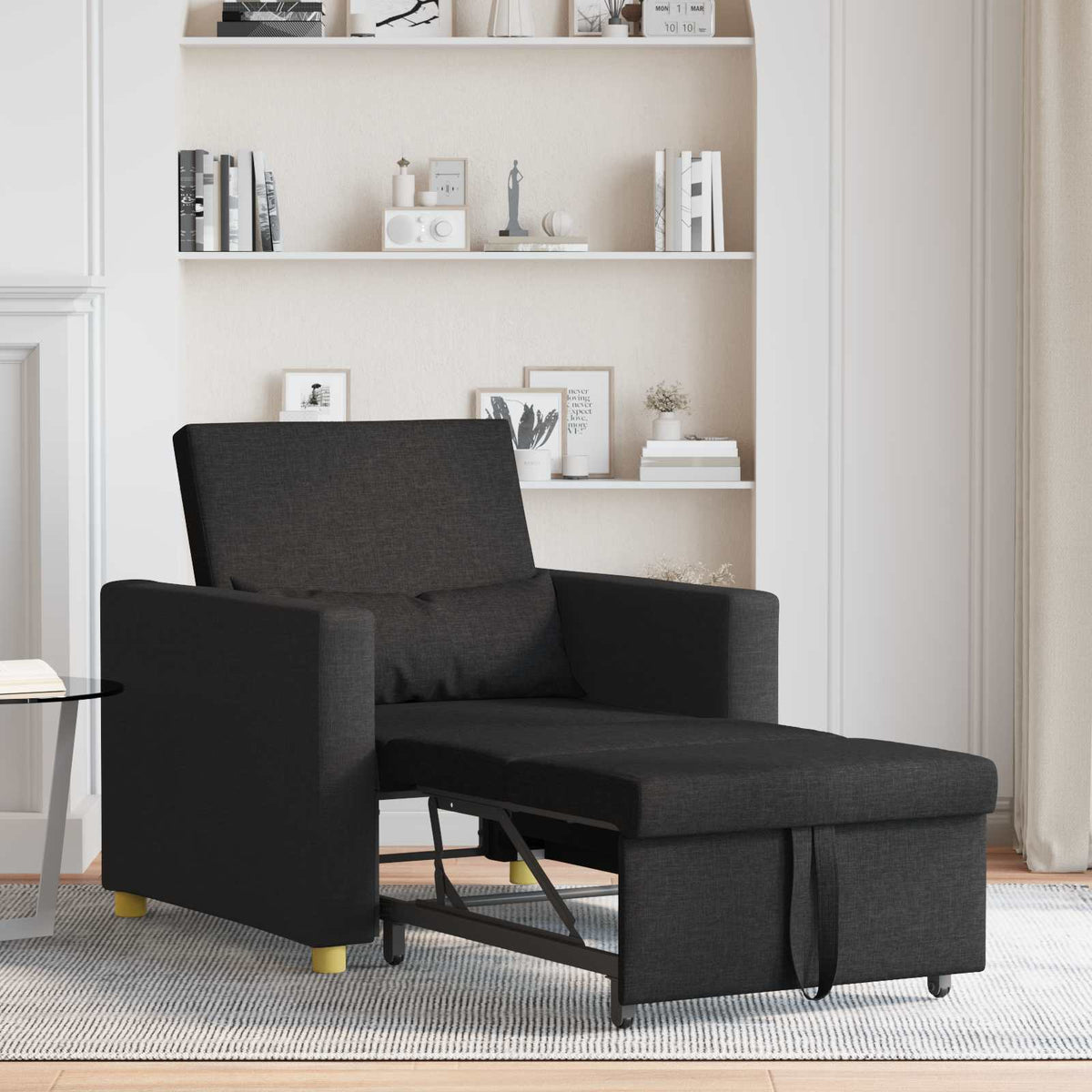 Utrækkelig sovesofa enkelt med hjul Sort 90 x 165 x 87 cm Stof
