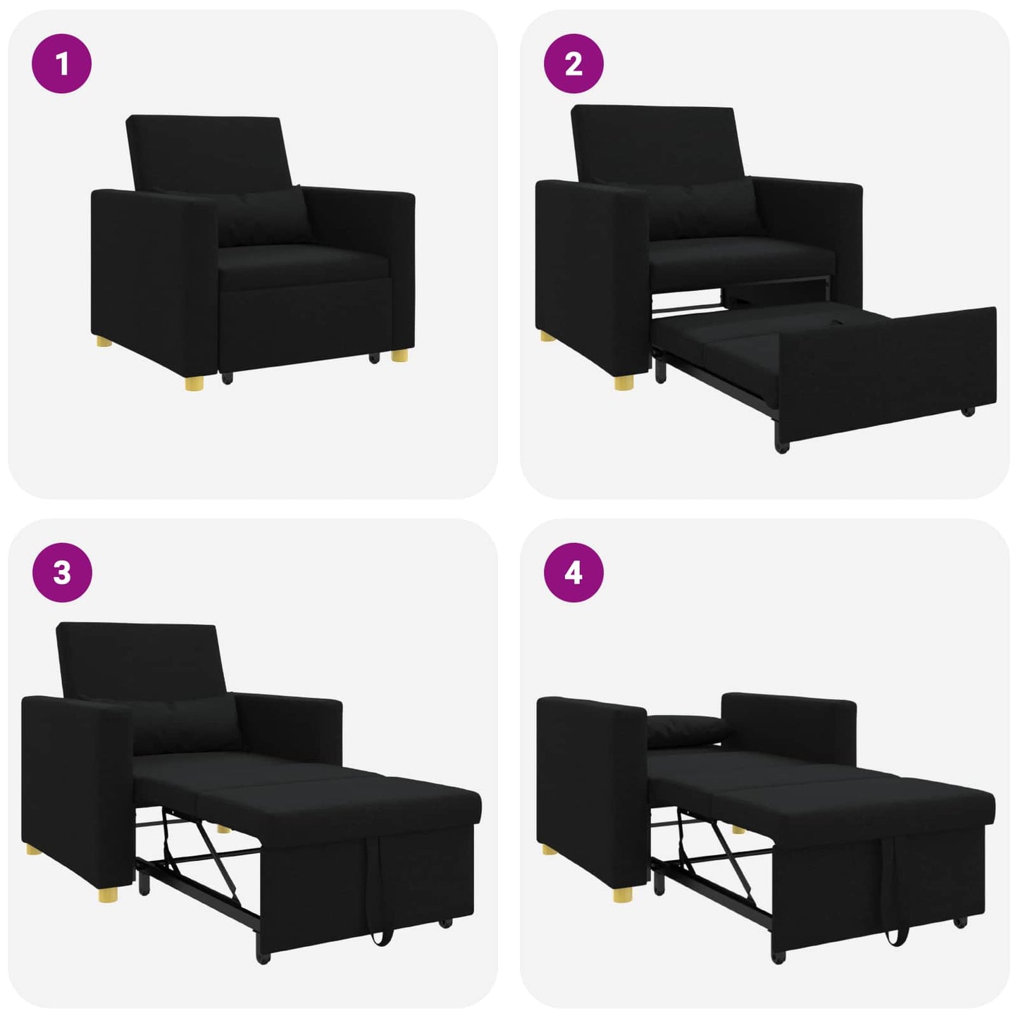 Utrækkelig sovesofa enkelt med hjul Sort 90 x 165 x 87 cm Stof