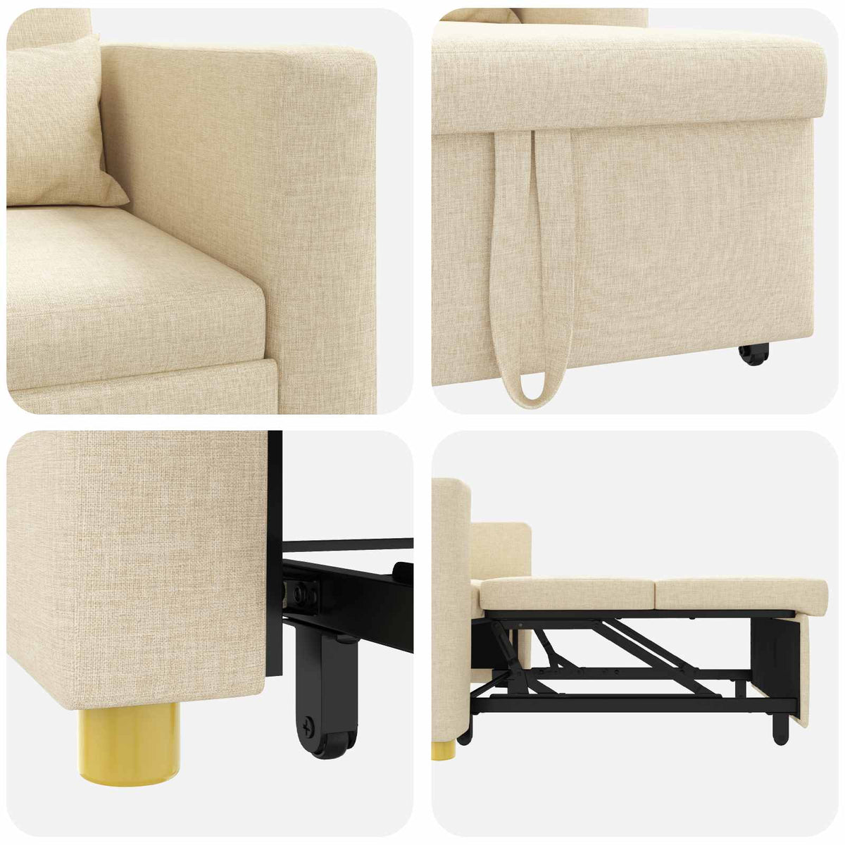 Utrækkelig sovesofa enkelt med hjul Creme 90 x 165 x 87 cm Stof