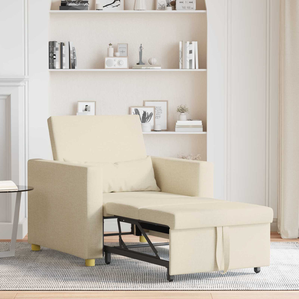 Utrækkelig sovesofa enkelt med hjul Creme 90 x 165 x 87 cm Stof