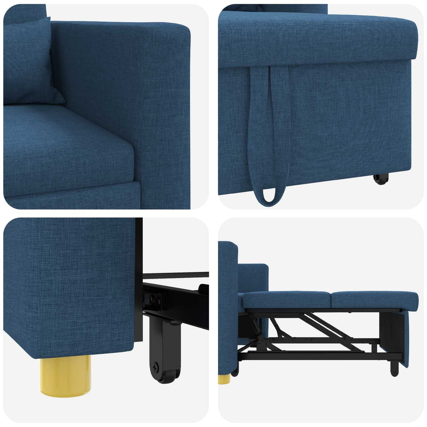 Utrækkelig sovesofa enkelt med hjul Blå 90 x 165 x 87 cm Stof