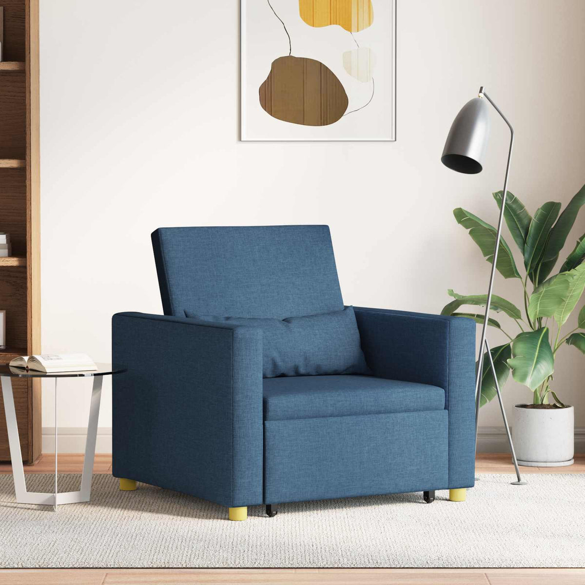 Utrækkelig sovesofa enkelt med hjul Blå 90 x 165 x 87 cm Stof