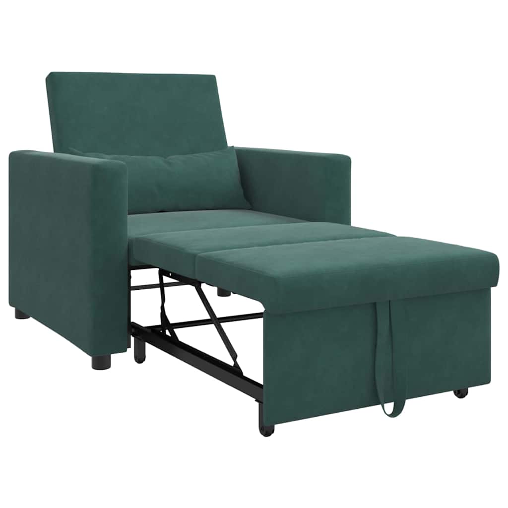 Utrækkelig sovesofa enkelt med hjul Mørkegrøn Fløjl