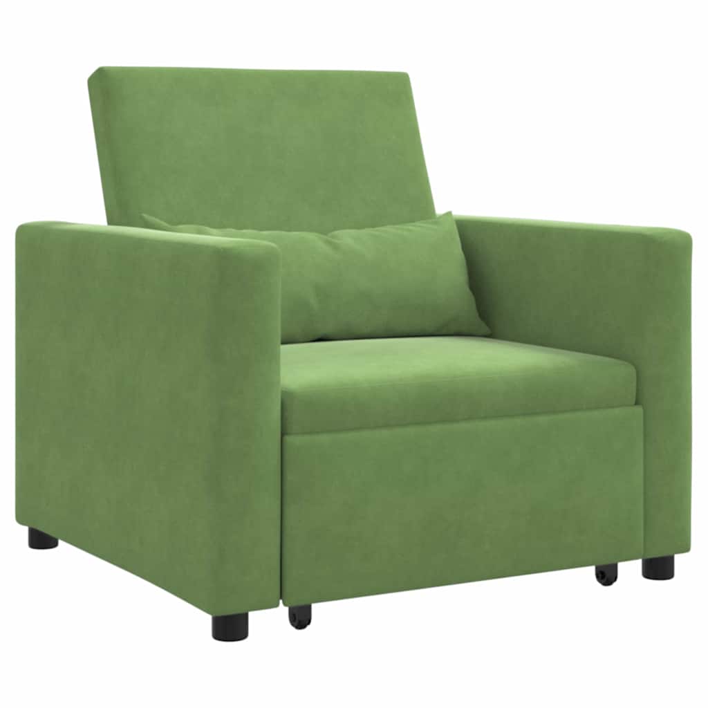 Utrækkelig sovesofa enkelt med hjul Lysegrøn Fløjl