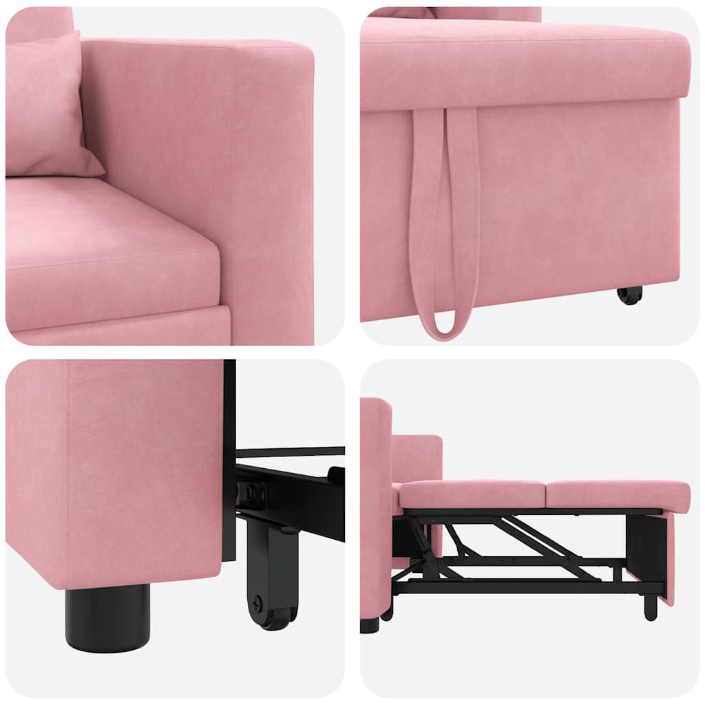 Utrækkelig sovesofa enkelt med hjul Lys pink Fløjl