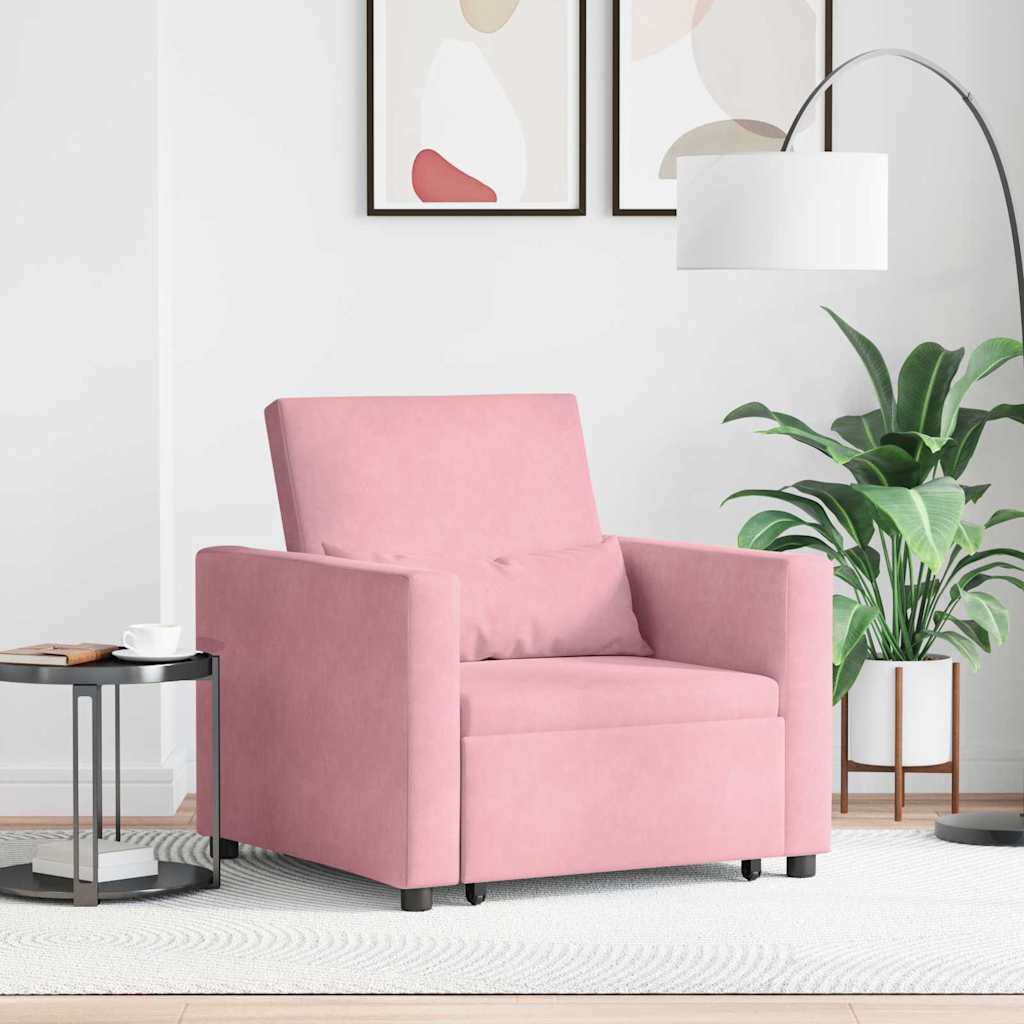 Utrækkelig sovesofa enkelt med hjul Lys pink Fløjl