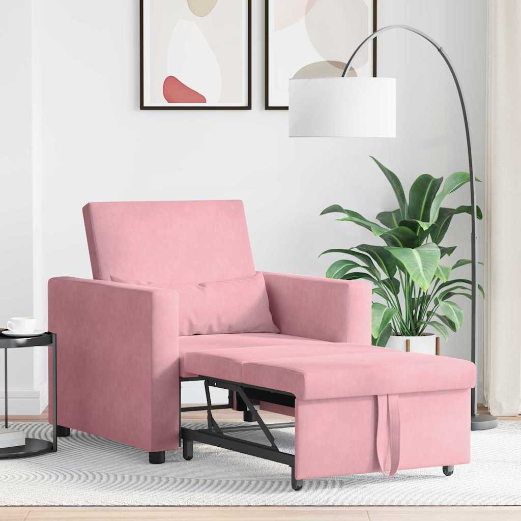 Utrækkelig sovesofa enkelt med hjul Lys pink Fløjl