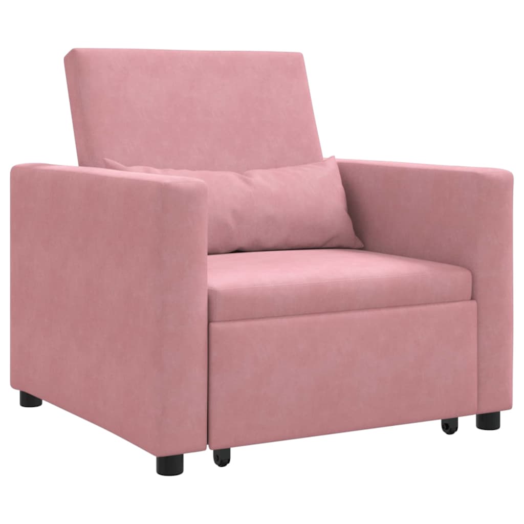 Utrækkelig sovesofa enkelt med hjul Lys pink Fløjl